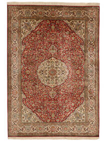 Kashmir Ren Silke 24/24 Quality Teppe 131X186 Brun/Mørk Rød Silke, India Carpetvista