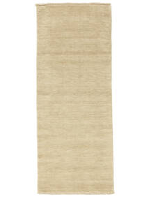  80X250 Small Handloom Fringes Rug - Cream Beige Wool
