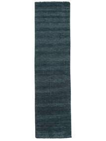  80X300 Small Handloom Fringes Rug - Dark Teal Wool