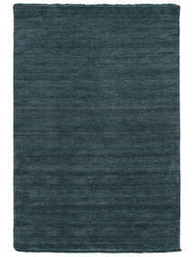  140X200 Small Handloom Fringes Rug - Dark Teal Wool