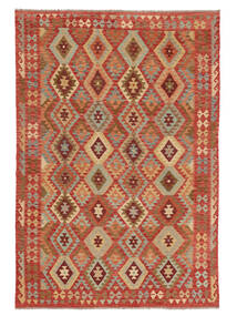 絨毯 キリム アフガン オールド スタイル 198X293 茶色/ダークレッド (ウール, アフガニスタン)