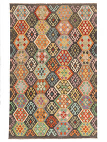 絨毯 キリム アフガン オールド スタイル 199X307 茶/グリーン (ウール, アフガニスタン)