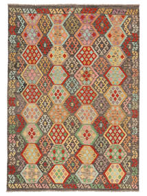 211X296 絨毯 キリム アフガン オールド スタイル オリエンタル 茶色/グリーン (ウール, アフガニスタン) Carpetvista