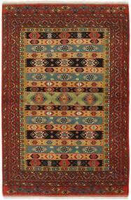  Persischer Torkaman Fine Teppich 138X203 Schwarz/Dunkelrot (Wolle, Persien/Iran)