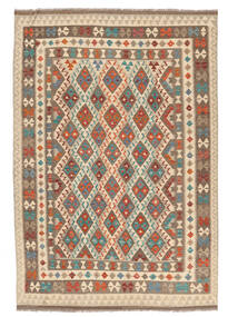  Kilim Afghan Old Style Alfombra 205X302 De Lana Marrón/Naranja 