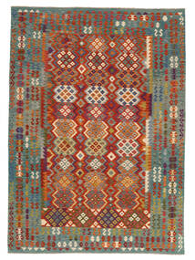 249X345 絨毯 キリム アフガン オールド スタイル オリエンタル ダークレッド/ダークグリーン (ウール, アフガニスタン) Carpetvista