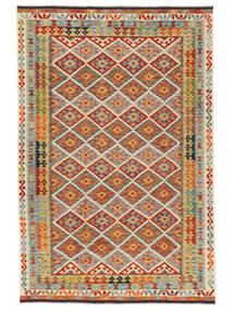 Kilim Afghan Old Style Alfombra 197X298 De Lana Verde/Rojo Oscuro 