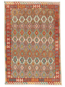 Kelim Afghan Old Style Matot 201X302 Villamatto Ruskea/Tummanpunainen Matto 