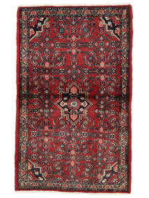 絨毯 ハマダン 89X140 深紅色の/黒 (ウール, ペルシャ/イラン)