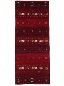 80X200 絨毯 ギャッベ インド Fine モダン 廊下 カーペット ブラック/ダークレッド (ウール, インド) Carpetvista