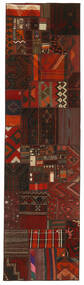 絨毯 キリム パッチワーク 80X302 廊下 カーペット ブラック/ダークレッド (ウール, ペルシャ/イラン)