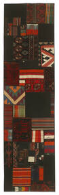 Tapete Persa Kilim Patchwork 83X304 Passadeira Preto/Vermelho Escuro (Lã, Pérsia/Irão)