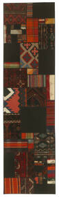 Tapete Persa Kilim Patchwork 82X303 Passadeira Preto/Vermelho Escuro (Lã, Pérsia/Irão)