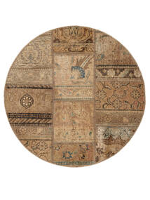  Patchwork Rug Ø 100 Vintage Persian Wool Brown/Black Small Carpetvista