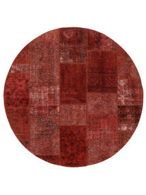 Tapete Persa Patchwork Ø 200 Redondo Vermelho Escuro/Preto (Lã, Pérsia/Irão)