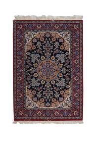 111X161 Alfombra Isfahan De Seda Urdimbre Oriental Negro/Rojo Oscuro (Lana, Persia/Irán)