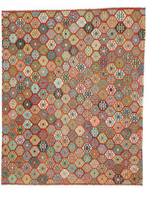絨毯 キリム アフガン オールド スタイル 360X440 ダークレッド/グリーン 大きな (ウール, アフガニスタン)