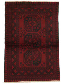  Afghan Fine Alfombra 95X142 De Lana Negro/Rojo Oscuro Pequeño Carpetvista