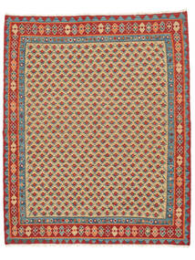 Kelim Senneh Fine Tæppe 154X189 Mørkerød/Orange Uld, Persien/Iran Carpetvista