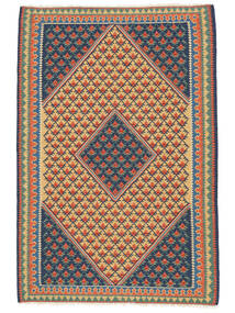  Persian Kilim Senneh Fine Rug 104X153 Orange/Black (Wool, Persia/Iran)