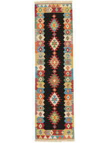  Orientalischer Kelim Ghashghai Teppich 86X303 Läufer Schwarz/Orange Wolle, Persien/Iran Carpetvista