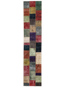 86X407 絨毯 パッチワーク モダン 廊下 カーペット ブラック/ダークレッド (ウール, ペルシャ/イラン) Carpetvista