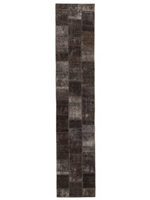 84X417 絨毯 パッチワーク モダン 廊下 カーペット ブラック/茶色 (ウール, ペルシャ/イラン) Carpetvista