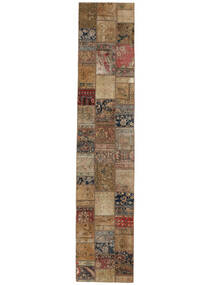  Persischer Patchwork Teppich 84X409 Läufer Braun/Schwarz (Wolle, Persien/Iran)