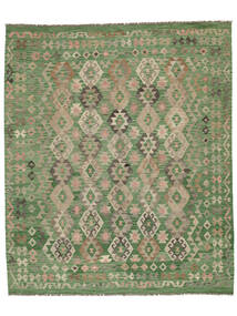 252X297 Kilim Afghan Old Style Rug Oriental Dark Green/Green Large (Wool, Afghanistan) Carpetvista