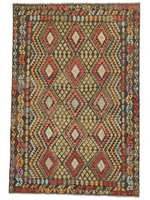 絨毯 キリム アフガン オールド スタイル 205X305 茶色/ブラック (ウール, アフガニスタン)