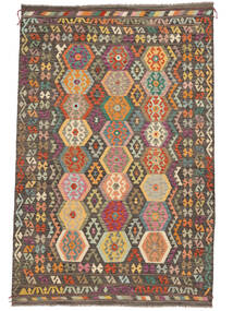 絨毯 オリエンタル キリム アフガン オールド スタイル 206X309 茶色/ブラック (ウール, アフガニスタン)