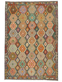 絨毯 オリエンタル キリム アフガン オールド スタイル 201X295 茶色/グリーン (ウール, アフガニスタン)