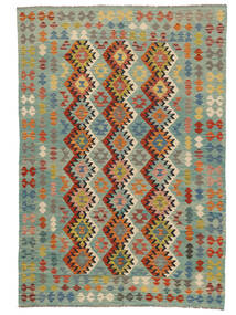  Kilim Afghan Old Style Tapis 174X252 De Laine Vert/Marron Carpetvista