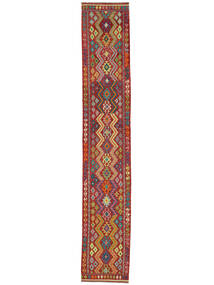 83X496 Tappeto Kilim Afghan Old Style Orientale Passatoie Rosso Scuro/Grigio Scuro (Lana, Afghanistan) Carpetvista