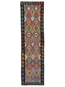 82X294 Kelim Afghan Old Style Vloerkleed Tapijtloper Zwart/Bruin Afghanistan Carpetvista