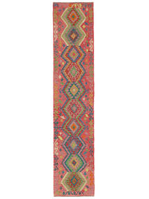  Kelim Afghan Old Style Matot 83X393 Tummanpunainen/Punainen Carpetvista