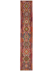 Tappeto Orientale Kilim Afghan Old Style 84X490 Passatoie Rosso Scuro/Nero (Lana, Afghanistan)