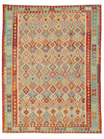 Kelim Afghan Old Stil Teppich 301X388 Grün/Orange Großer Wolle, Afghanistan Carpetvista