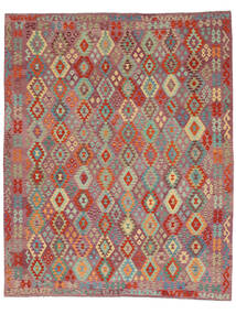  Orientalsk Kelim Afghan Old Style Tæppe 326X405 Mørkerød/Brun Stort Uld, Afghanistan Carpetvista