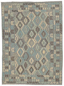  Orientalischer Kelim Afghan Old Stil Teppich 249X337 Dunkelgrün/Grün Wolle, Afghanistan Carpetvista