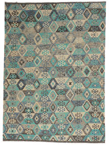  253X351 Kelim Afghan Old Style Vloerkleed Groen/Zwart Afghanistan Carpetvista