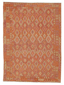  252X347 Kelim Afghan Old Style Matot Matto Ruskea/Tummanpunainen Afganistan Carpetvista