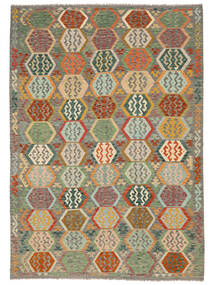 254X355 Tapis Kilim Afghan Old Style D'orient Jaune Foncé/Vert Foncé Grand (Laine, Afghanistan) Carpetvista