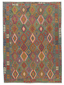 Kelim Afghan Old Style Tæppe 257X355 Mørkegrøn/Sort Stort Uld, Afghanistan Carpetvista