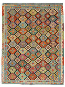 301X396 Tappeto Orientale Kilim Afghan Old Style Verde/Arancione Grandi (Lana, Afghanistan) Carpetvista
