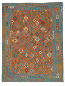  Kelim Afghan Old Style Matot 310X406 Villamatto Ruskea/Tummanpunainen Suuri Matto Carpetvista