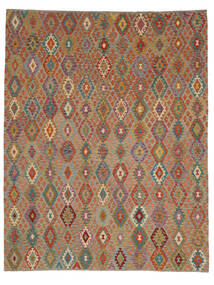  315X401 Kelim Afghan Old Style Matot Matto Ruskea/Tummankeltainen Afganistan Carpetvista