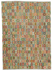 Kelim Afghan Old Style Teppe 352X492 Grønn/Brun Stort Ull, Afghanistan Carpetvista