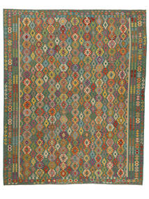 絨毯 キリム アフガン オールド スタイル 401X498 ダークグリーン/茶色 大きな (ウール, アフガニスタン)