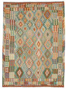  Kilim Afghan Old Style Rug 215X291 Wool Green/Orange Carpetvista
